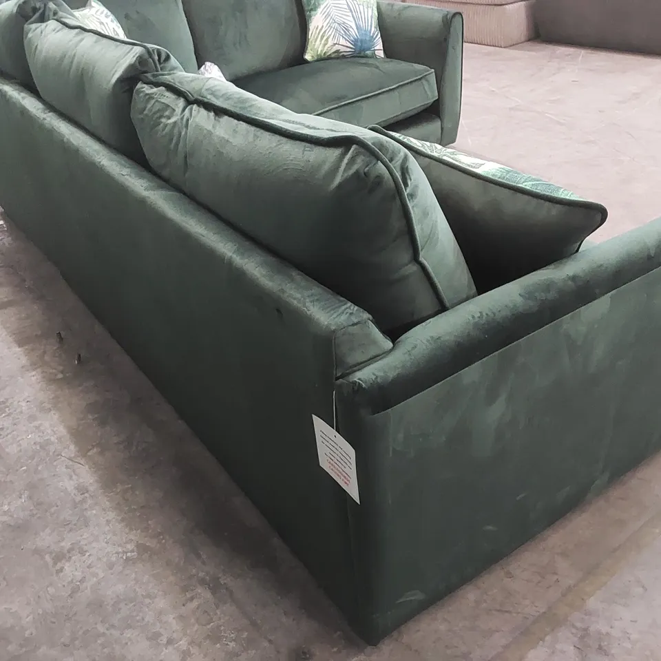 DESIGNER PASHA GREEN VELVET UPHOLSTERED CORNER SOFA 