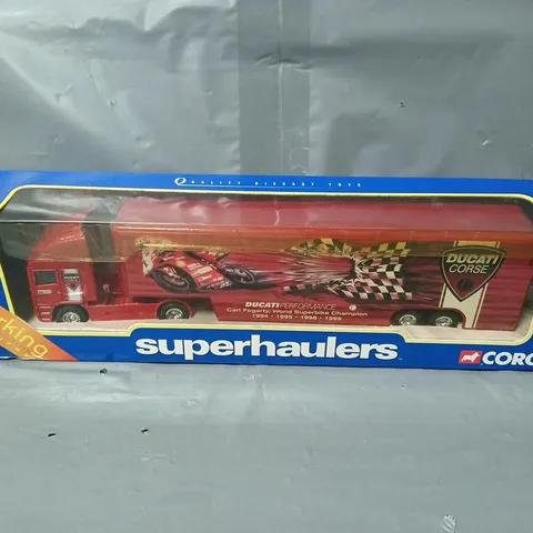 BOXED CORGI SUPERHAULERS ERF RACE TRANSPORTER - DUCATI TOY