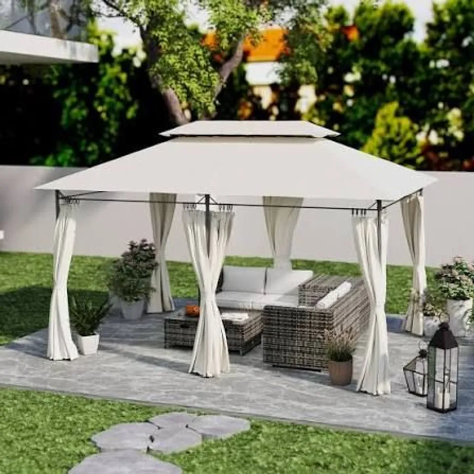 BOXED OUTSUNNY GARDEN GAZEBO, DOUBLE ROOF OUTDOOR GAZEBO CANOPY SHELTER ( 1 box )