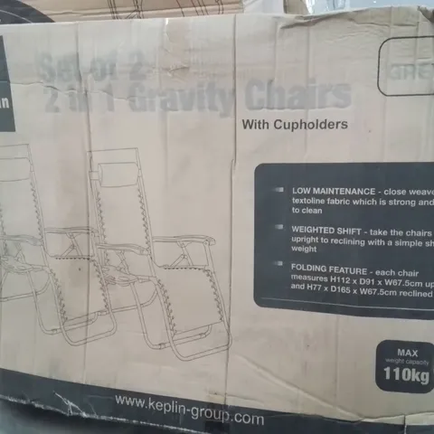 BOXED KEPLIN SET OF 2 GARDEN GRAVITY CHAIRS -GREY-