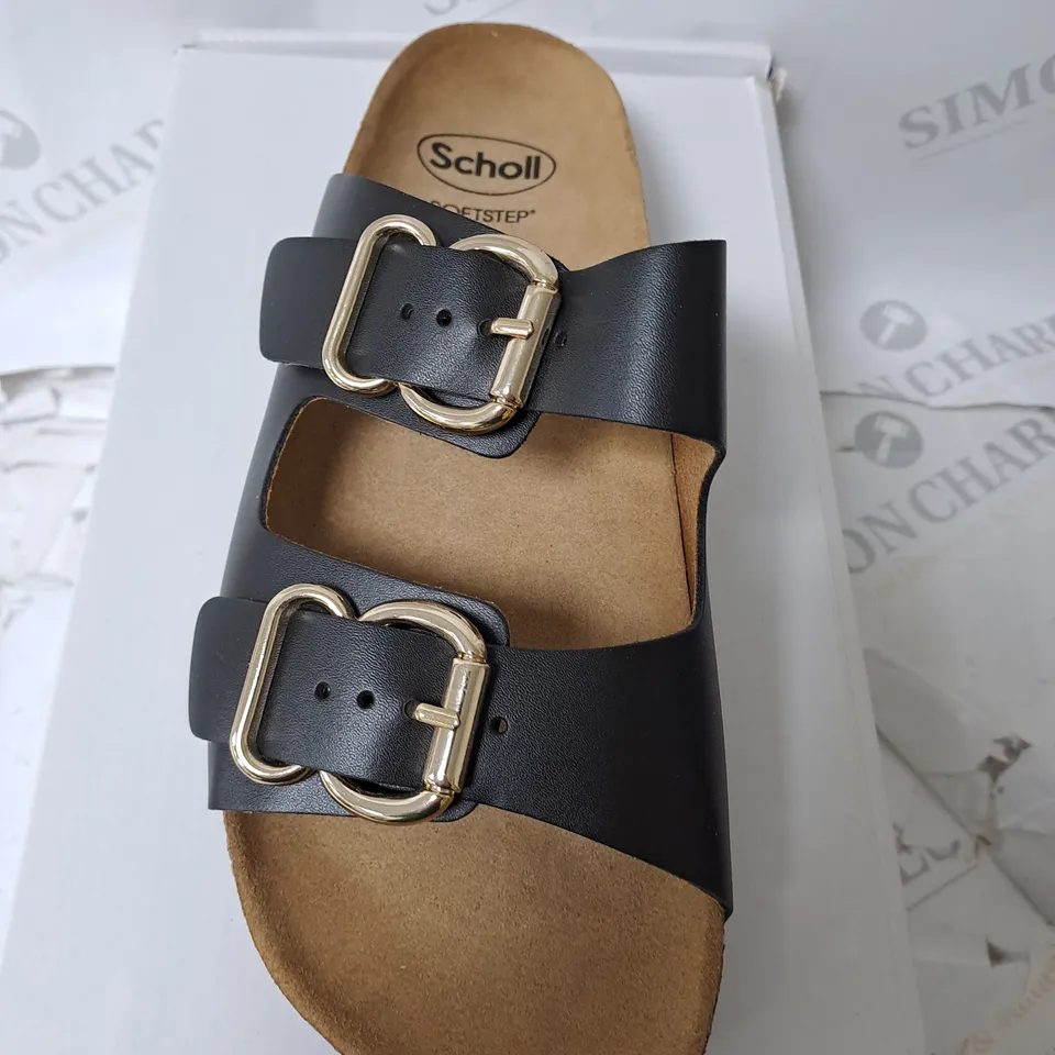 BOXED SCHOLL SANDLES IN BLACK SIZE 6