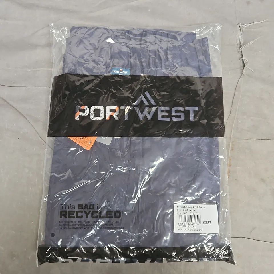 BAGGED PORTWEST STRETCH SLIM FIT CHINOS IN DARK NAVY - SIZE 36"