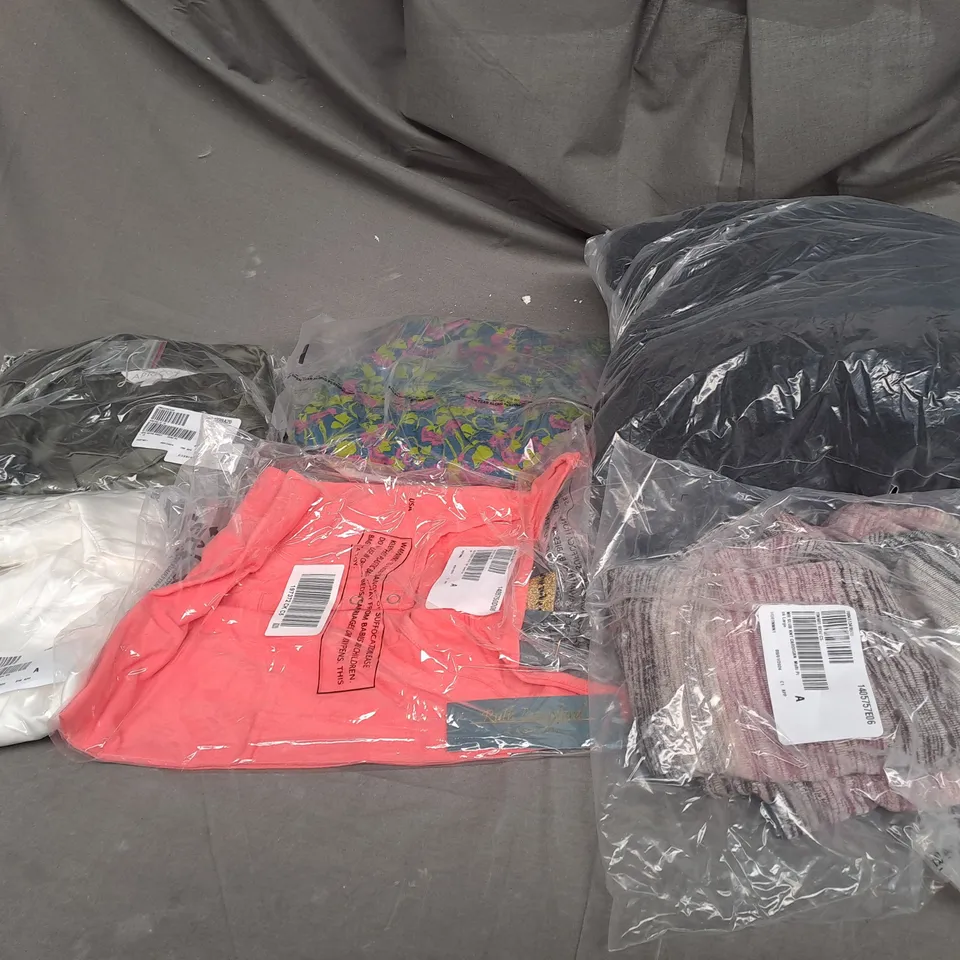 BOX OF ASSORTED CLOTHING ITEMS TOO INCLUDE COATS , TOPS, AND TROUSERS   ETC. 