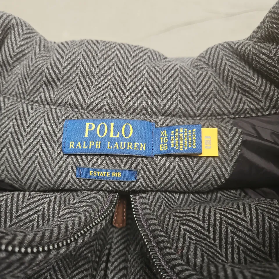 POLO RALPH LAUREN ESTATE RIB ZIP SLEEVELESS JACKET – GREY HERRINGBONE, UK XL