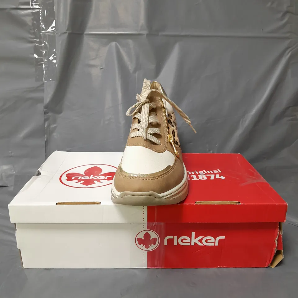 RIEKER WEDGE ANIMAL PRINT TRAINERS BROWN SIZE 8