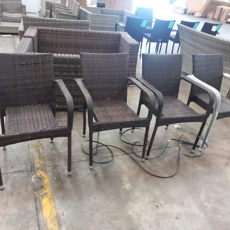 4 RATTAN EFFECT STACKING GARDEN CHAIRS