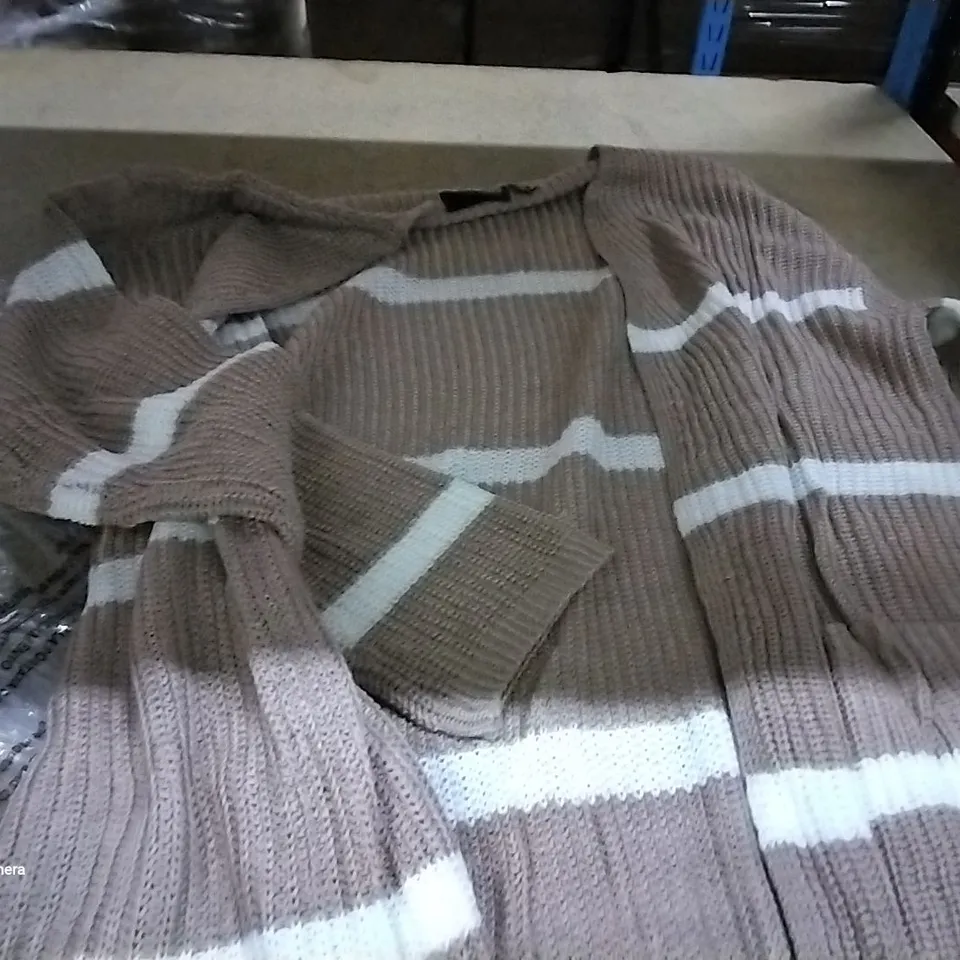 BOX OF APPROXIMATELY 20 ASSORTED BRAND NEW CLOTHING ITEMS TO INCLUDE A NINA LEONARD BEIGE COTTON CARDIGAN AND A RUTH LANGSFORD BLACK CARDIGAN