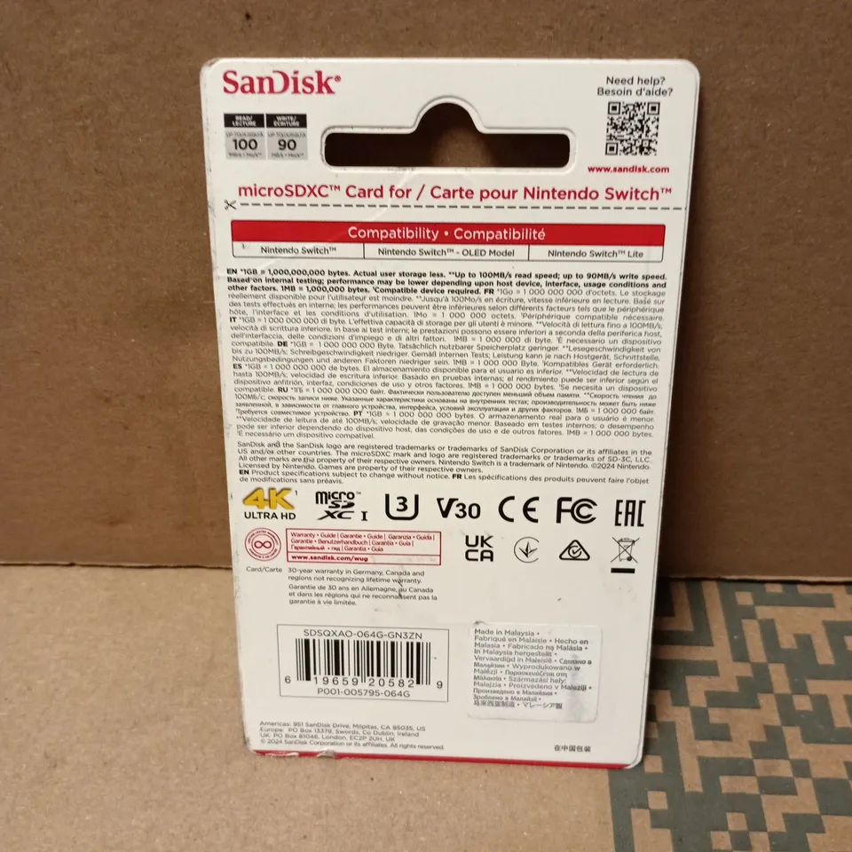 SANDISK 64GB MICROSDXC CARD FOR NINTENDO SWITCH – RETAIL PACKAGING