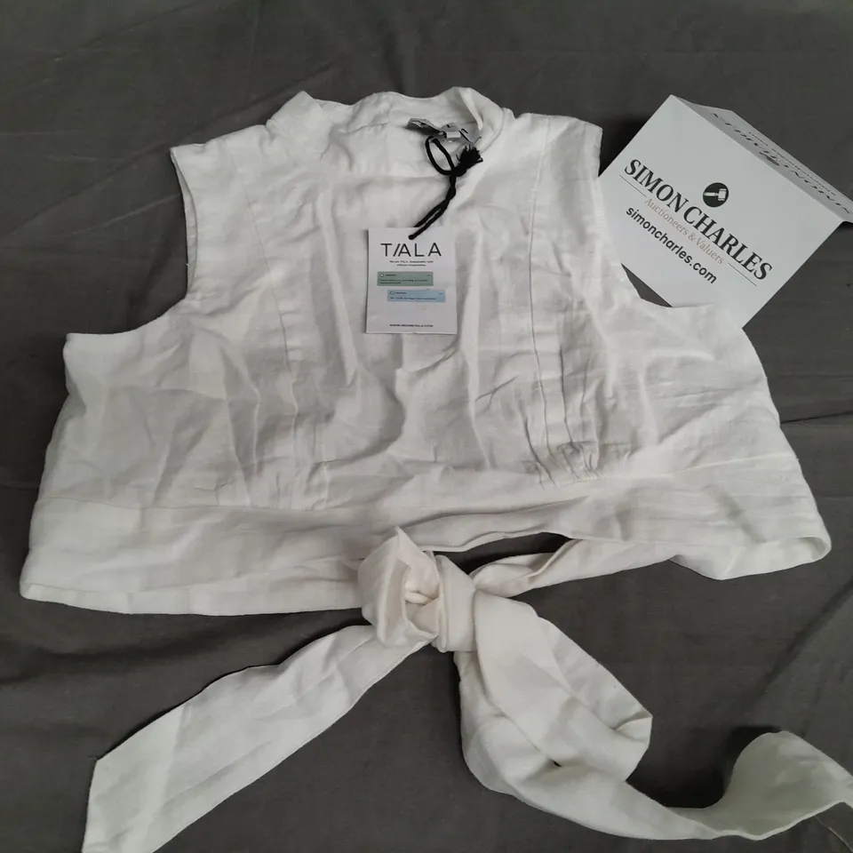 TALA LINEN BLEND TIE BACK CROP TOP IN WHITE - MEDIUM