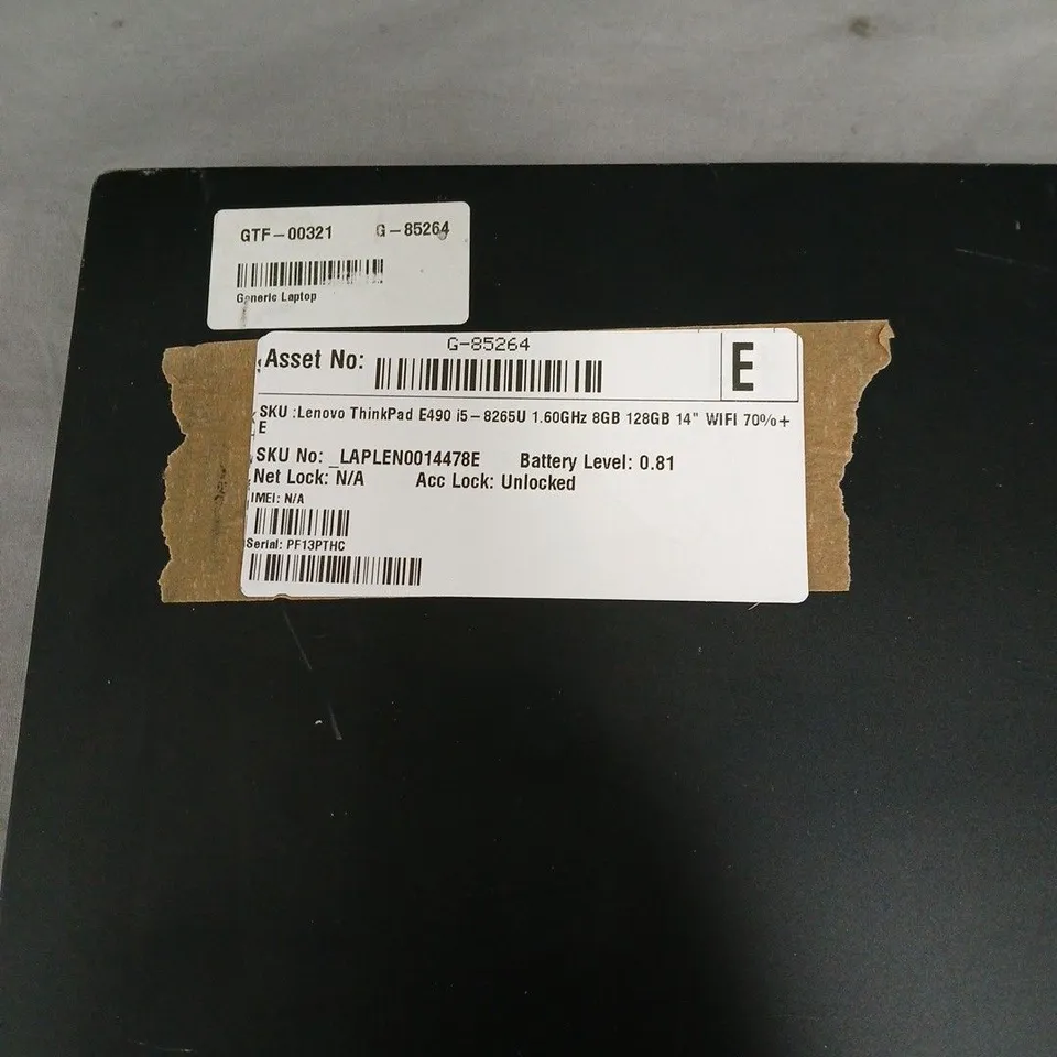 LENOVO THINKPAD E490 LAPTOP, BLACK, I5-8265U, 8GB RAM, 128GB SSD, 14-INCH. DOES NOT POWER ON