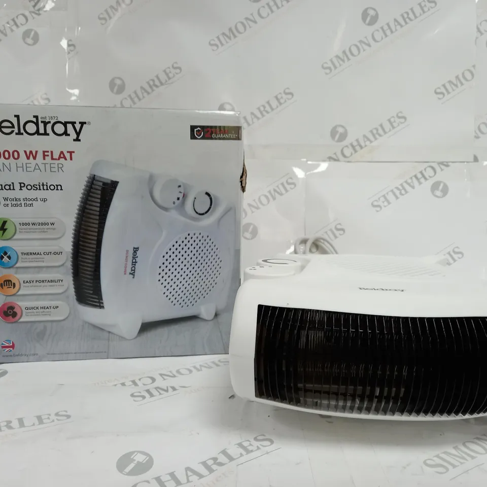 BOXED BELDRAY 2000W FLAT FAN HEATER - DUAL POSITION