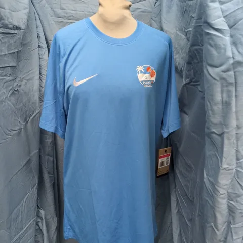 NIKE DRI-FIT MEN’S BLUE SHORT-SLEEVE TRAINING T‑SHIRT – PLAYA & PADEL BRANDING, TAG ATTACHED, UK L (LG)