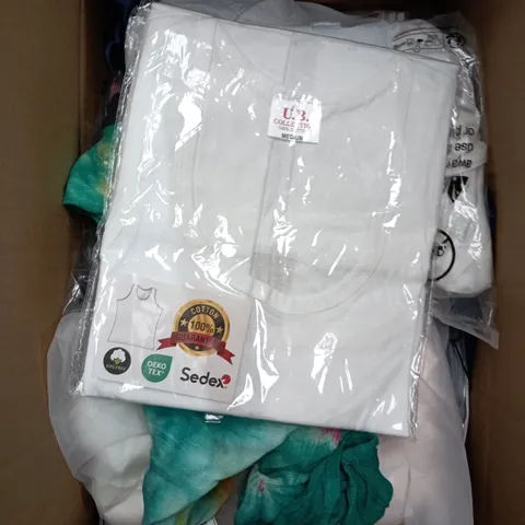 BOX OF APPROXIMATELY 12 ASSORTED CLOTHING ITEMS TO INCLUDE: JD WILLIAMS BAGGED SMOCK DRESS