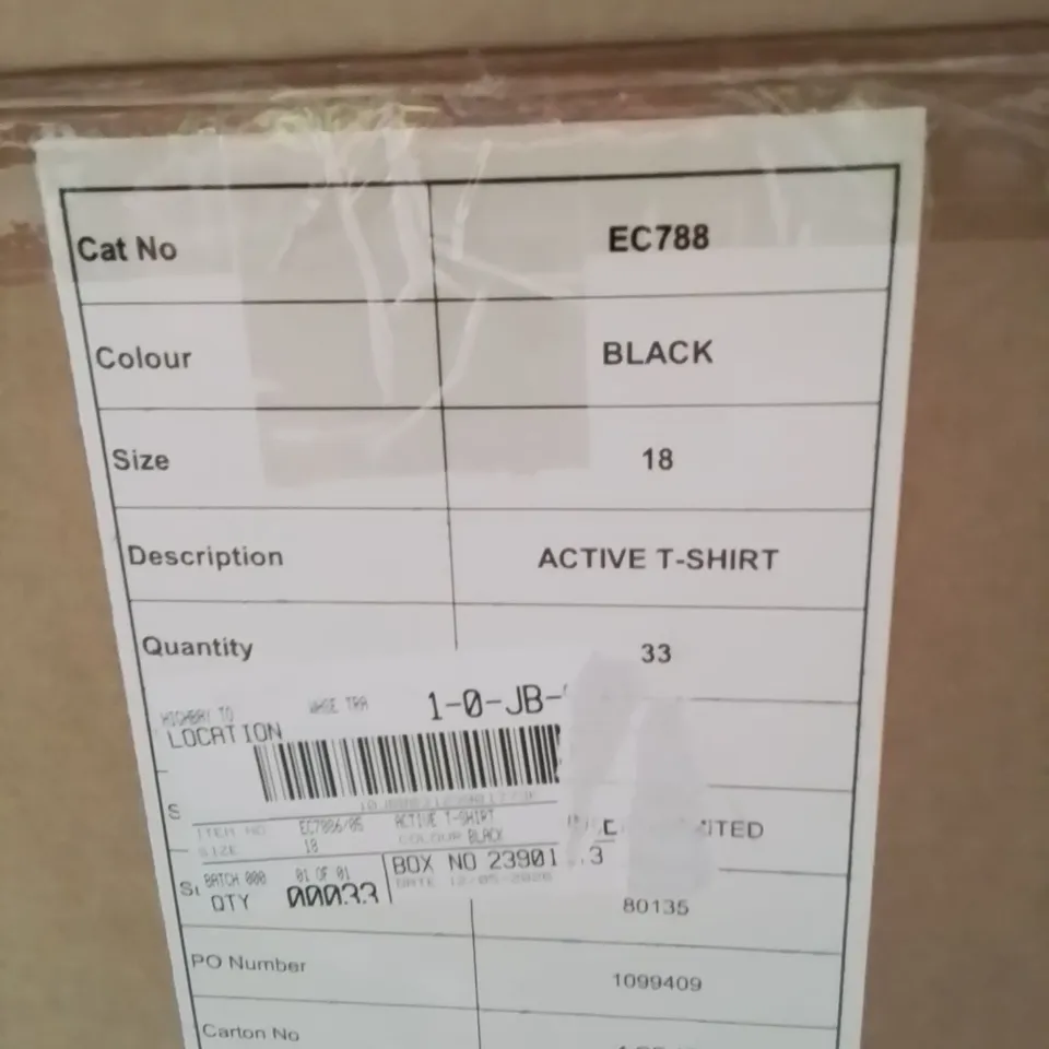 BOXED BRAND NEW APPROXIMATELY 33 SIMPLY BE BLACK ACTIVE T-SHIRT SIZE 18