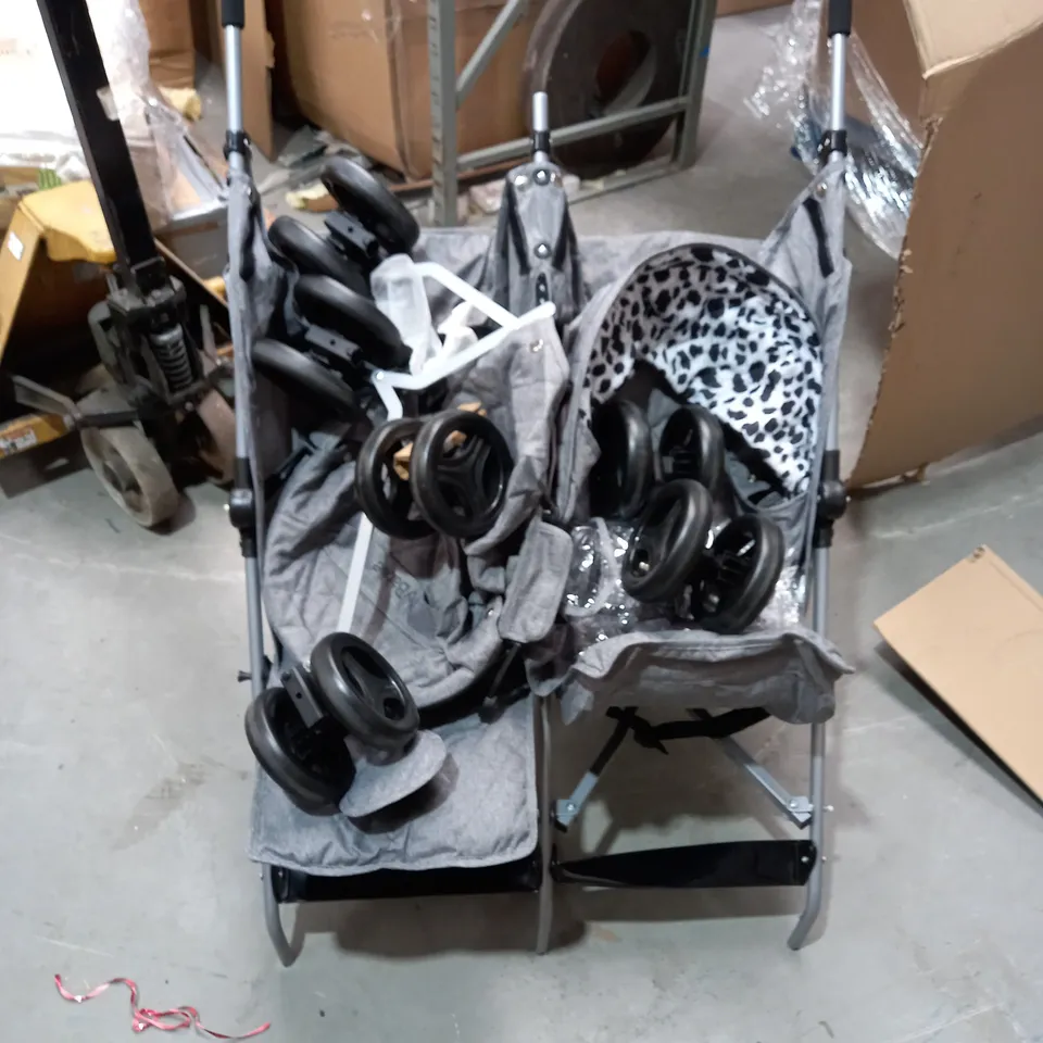 GREY MELANGE AND LEOPARD DOUBLE STROLLER COLLECTION ONLY  RRP £149.99