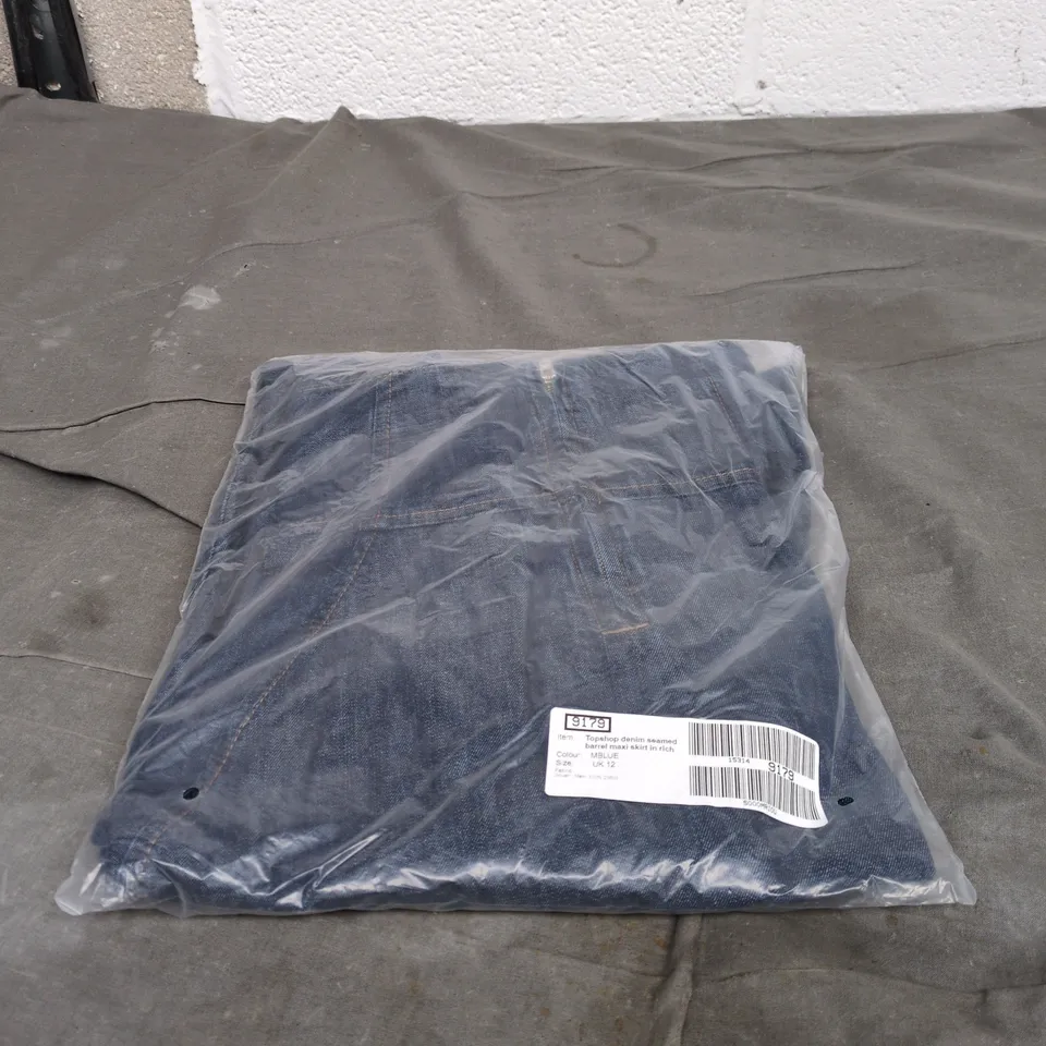 TOPSHOP DENIM SEAMED BARREL MAXI SKIRT RICH BLUE UK 12 BAGGED