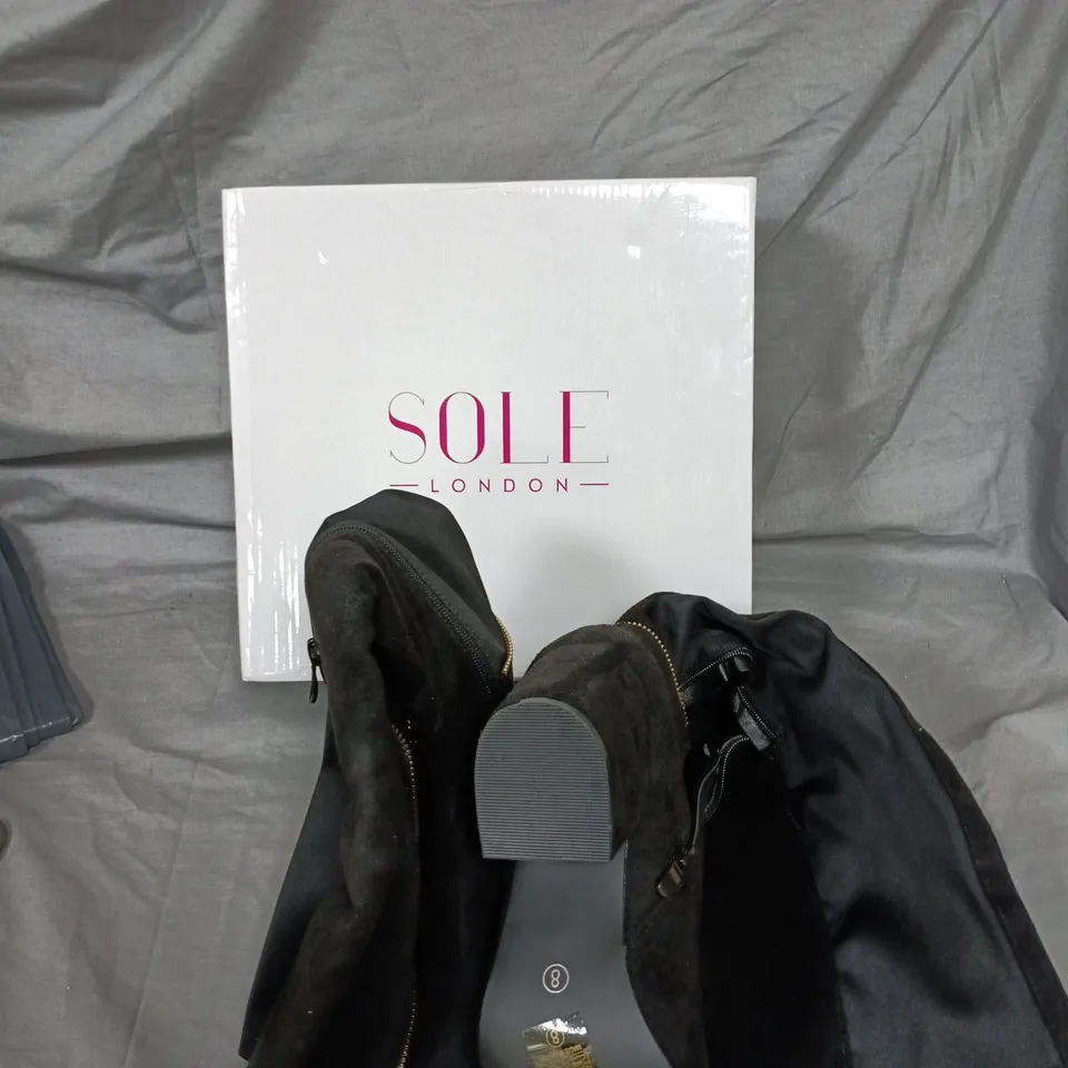 SOLE LONDON WOMEN'S BLACK SUEDE  BOOTS WITH GOLD ZIP, UK 8