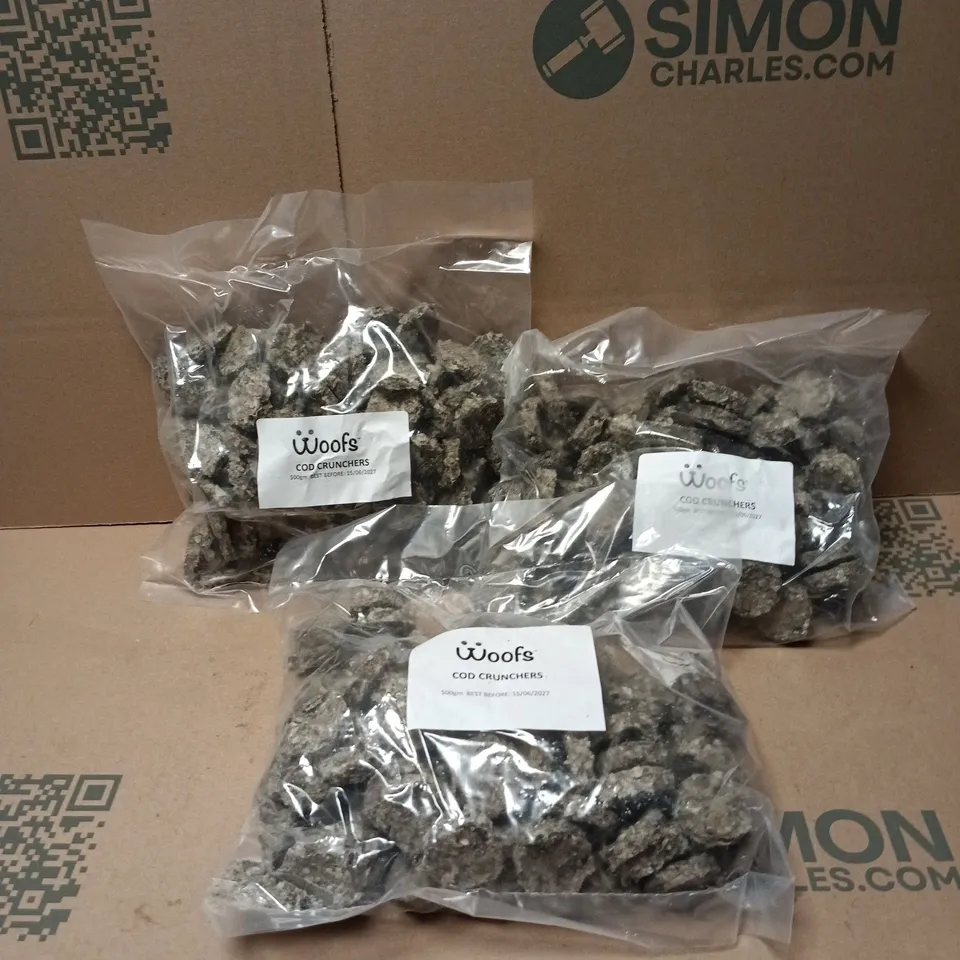 3 X WOOFS COD CRUNCHERS 500G FOR DOGS