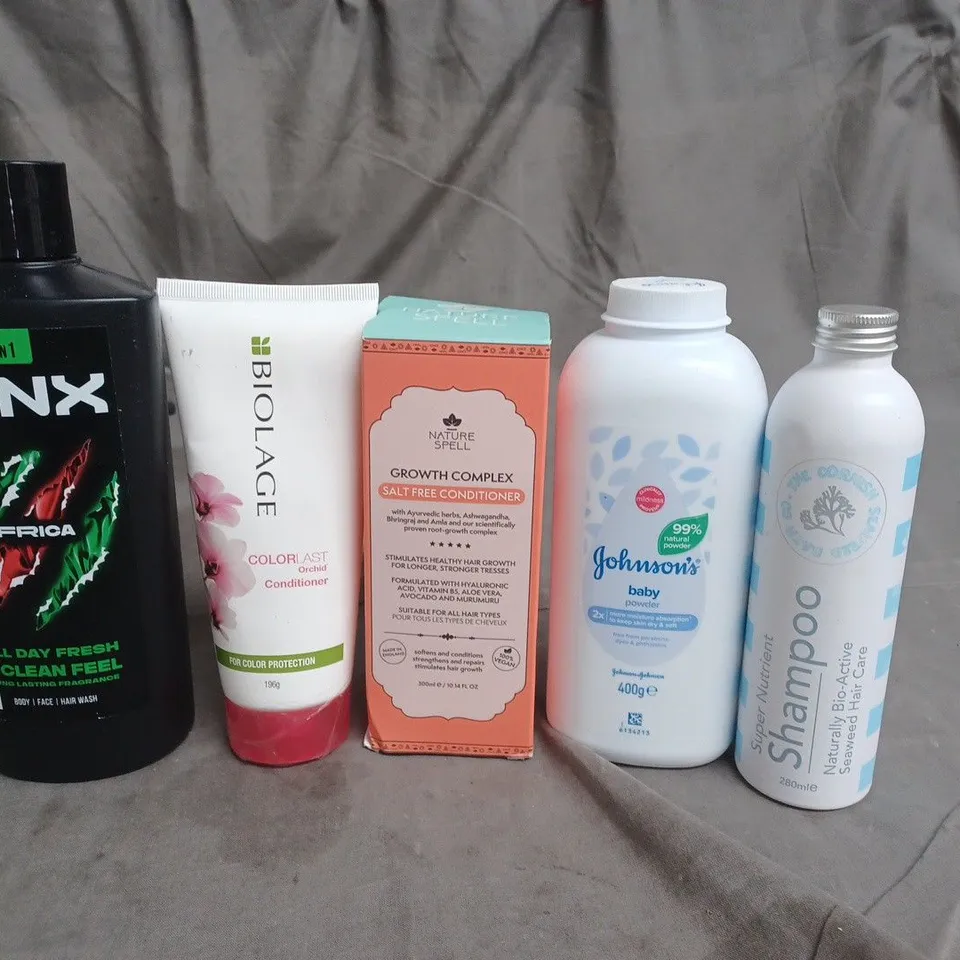APPROXIMATEY 20 HEALTH AND BEAUTY PRODUCTS TO INCLUDE LYNX AFRICA BODY WASH, JOHNSON'S BABY POWDER AND NATURE'S SPELL GROWTH COMPLEX