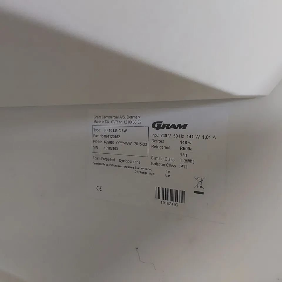 GRAM COMPACT F410 LG C 6W LIGHT DUTY 346 LTR UPRIGHT SINGLE DOOR WHITE FREEZER