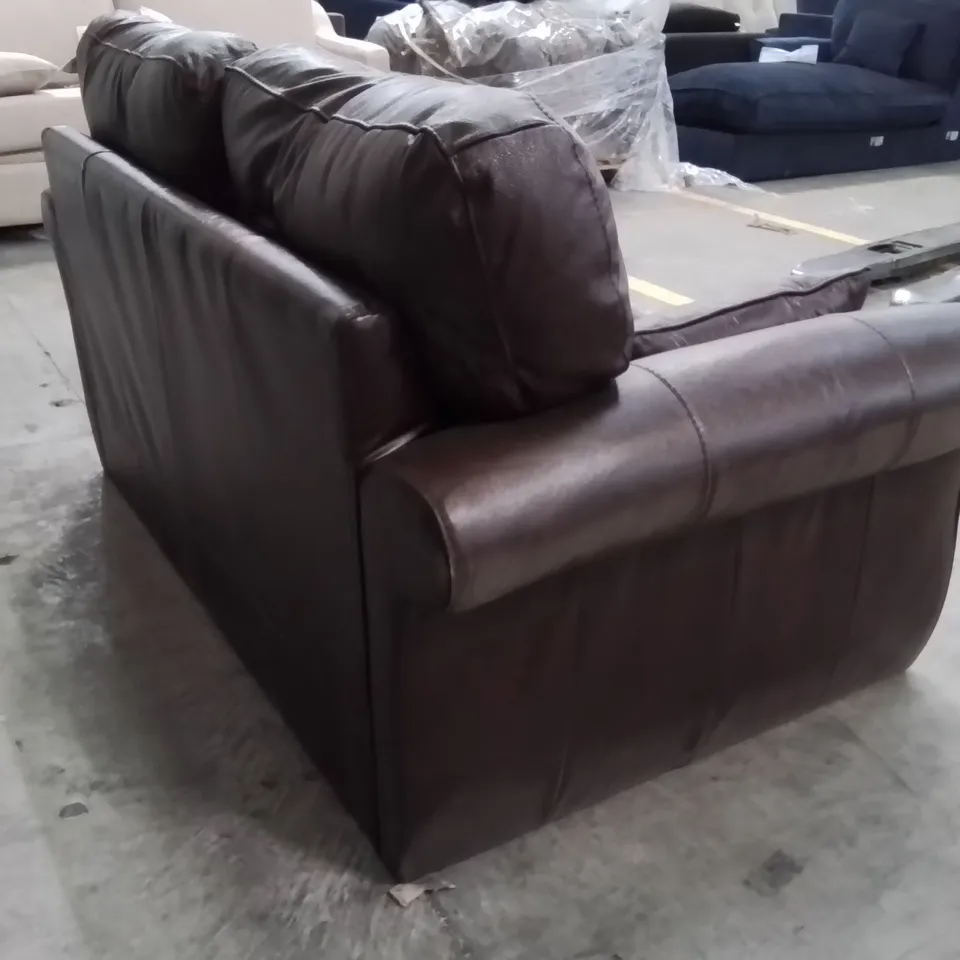 QUALITY DESIGNER 2 SEATER LEATHER UPHOLSTERED CHOCOLATE VINTAGE SOFA