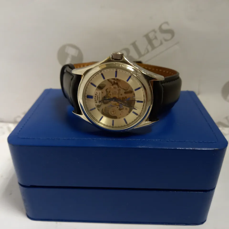 ROTARY SKELETON FACE WATCH WITH LEATHER STRAP