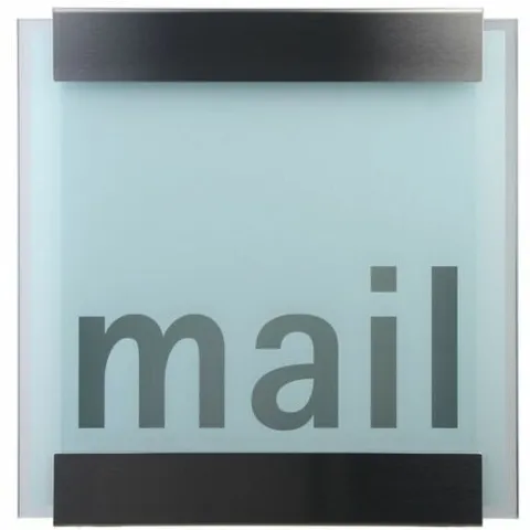 BOXED KEILBACH GLASNOST MAIL LETTER BOX, PRINTED GLASS 43.5CM H X  42CM W X 12.5CM D