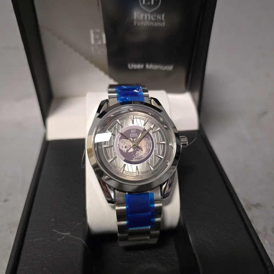 ERNEST FERDINAND WATCH – GLOBAL DIAL – STAINLESS STEEL STRAP – 3ATM WATER RESISTANT - GIFT BOX