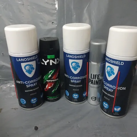 APPROXIMATELY 12 ASSORTED AEROSOLS TO INCLUDE LANOSHIELD ANTI-CORROSIVE SPRAY, LYNX AFRICA, LIFE PAINT, ETC - COLLECTION ONLY