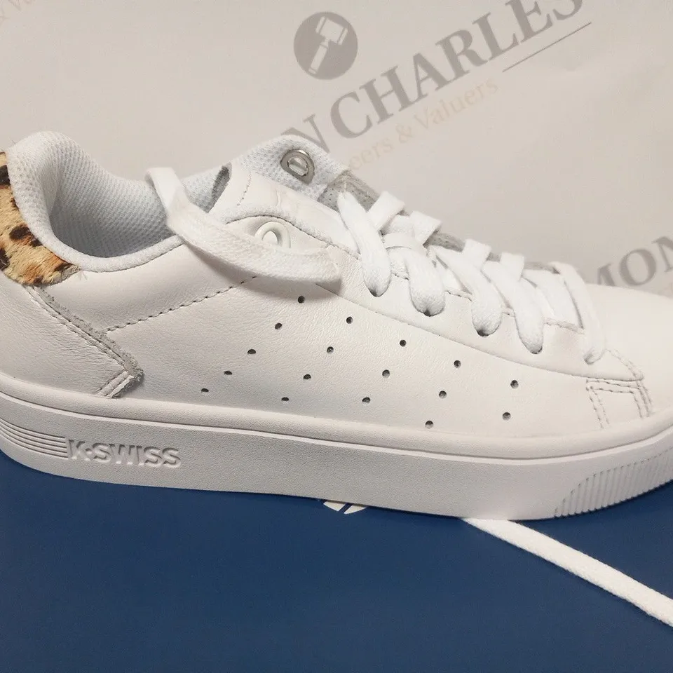 BOXED PAIR OF K-SWISS COURT FRASCO II WOMENS TRAINERS IN WHITE - SIZE 5