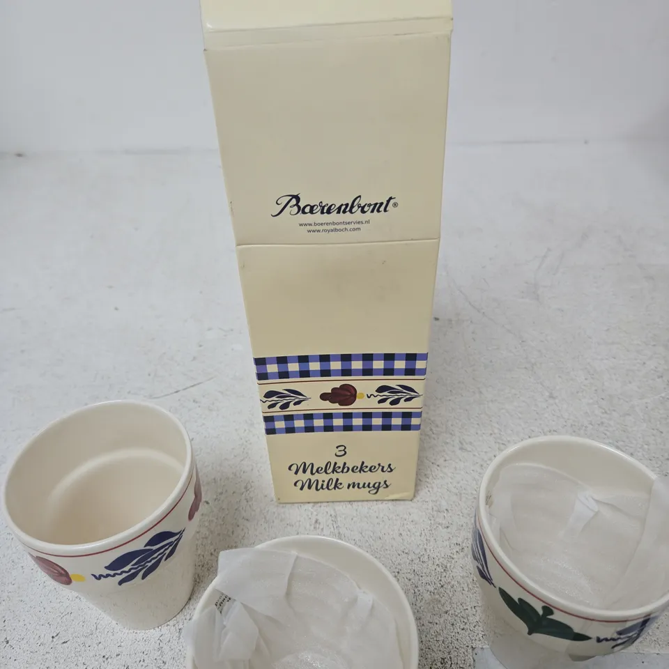 BOERENBON MILK MUGS – SET OF 3 CERAMIC MUGS WITH FLORAL BORDER