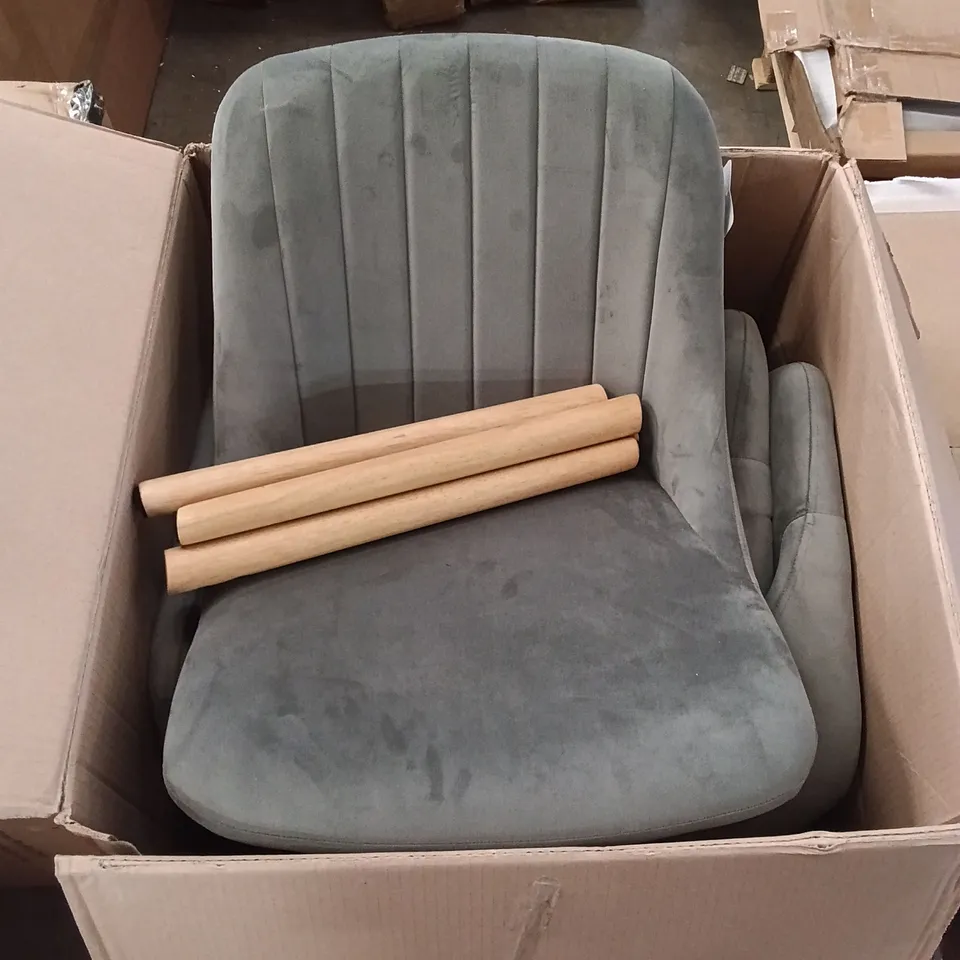 BOXED VELVET DINING CHAIRS (SET OF 4) - GREY/NATURAL (1 BOX)