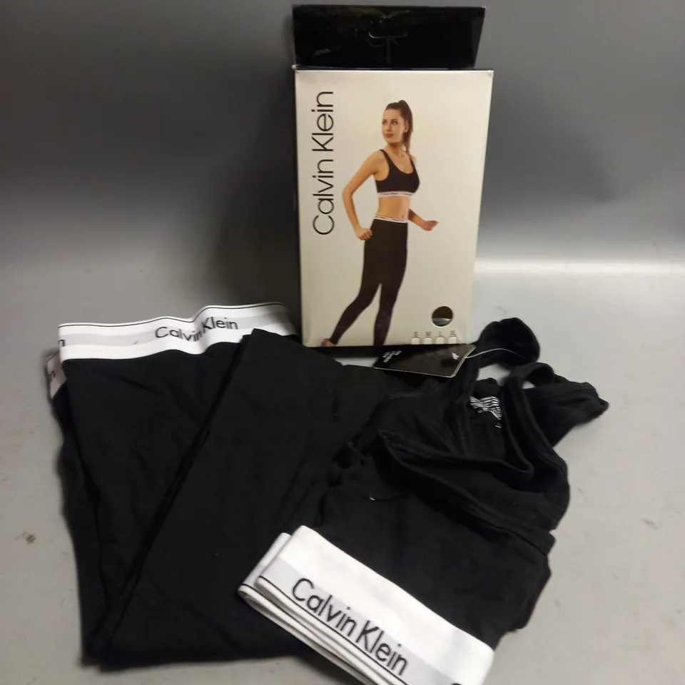 BOXED CALVIN KLEIN LADIES CROP TOP AND LEGGINGS SET BLACK EXTRA LARGE