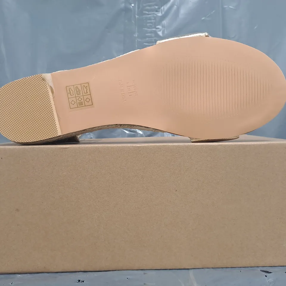 BOXED PAIR OF WHERE'S THAT FROM OPEN TOE SANDALS IN METALLIC GOLD SIZE UK 6