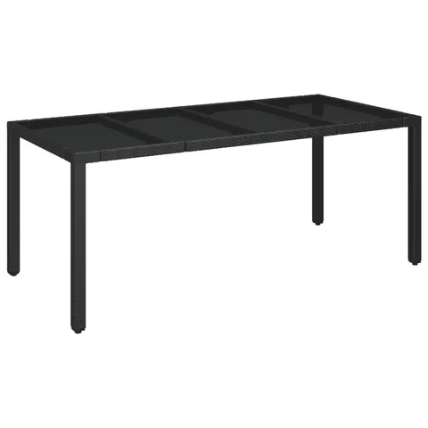 BOXED GARDEN TABLE WITH GLASS TOP BLACK 190X90X75 CM POLY RATTAN (1 BOX)