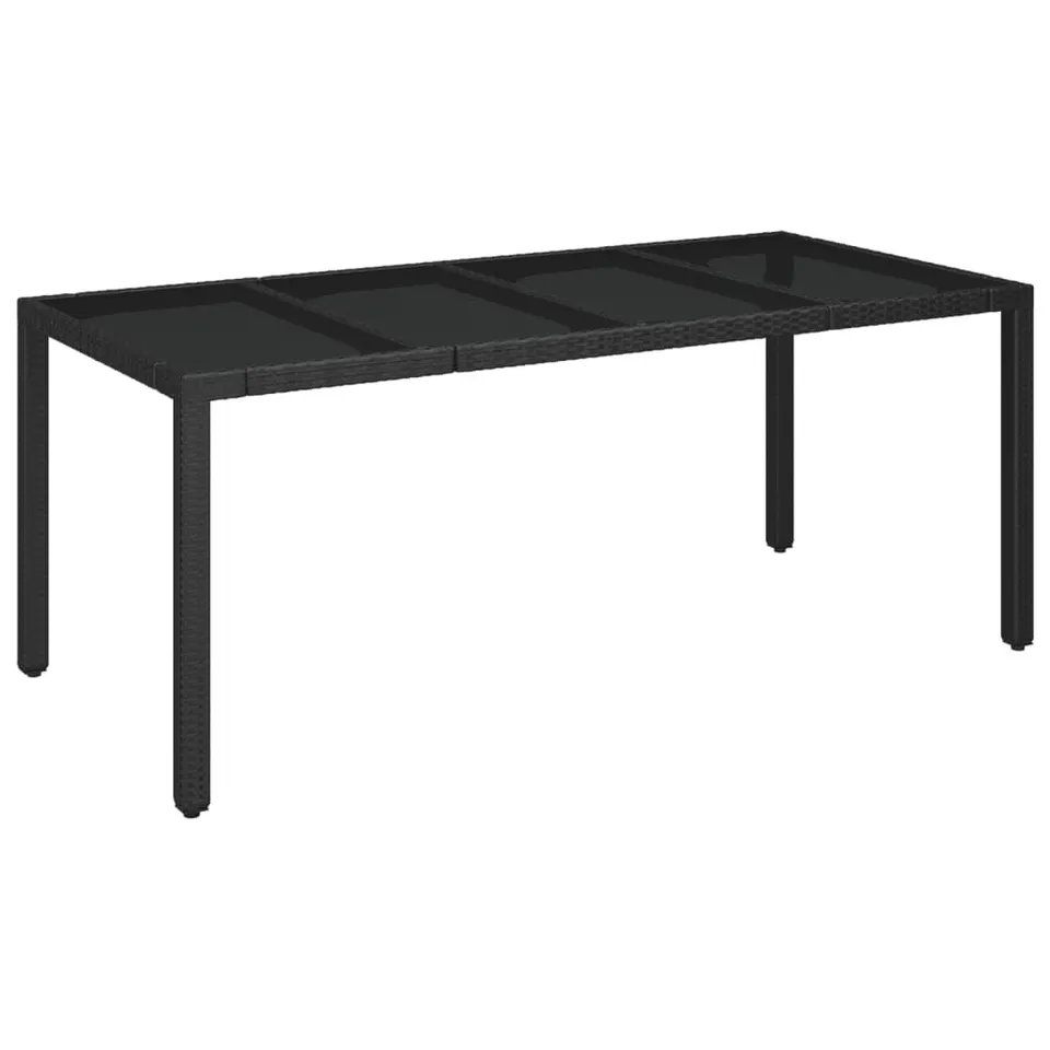 BOXED GARDEN TABLE WITH GLASS TOP BLACK 190X90X75 CM POLY RATTAN (1 BOX)