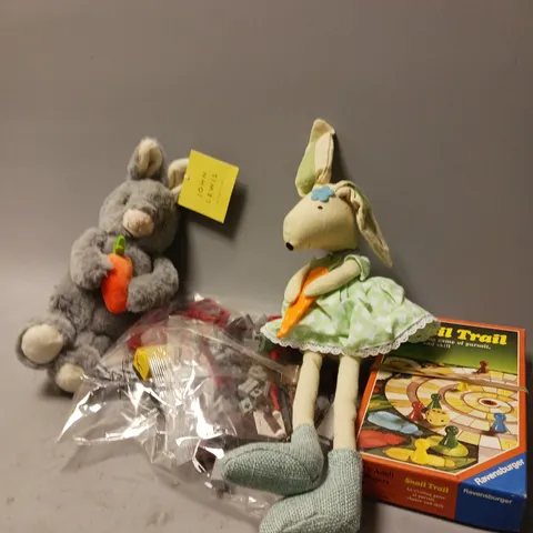 MEDIUM BOX OF ASSORTED TOYS AND GAMES TO INCLUDE TEDDIES, LEGO AND BOARD GAMES