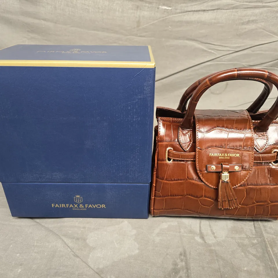 FAIRFAX & FAVOR CROC-EFFECT LEATHER HANDBAG WITH TASSEL – BROWN 