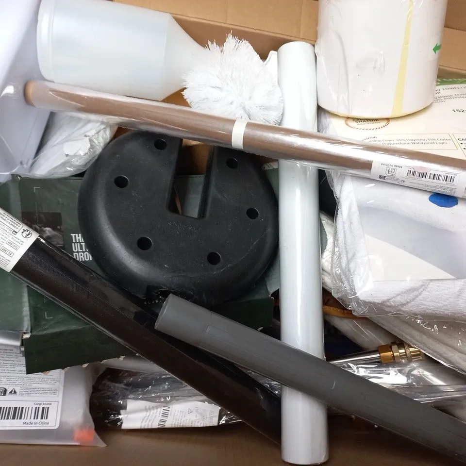 APPROXIMATELY 15 ASSORTED HOUSEHOLD PRODUCTS TO INCLUDE WRAPPING PAPER, PARASOLE WEIGHTS ETC...