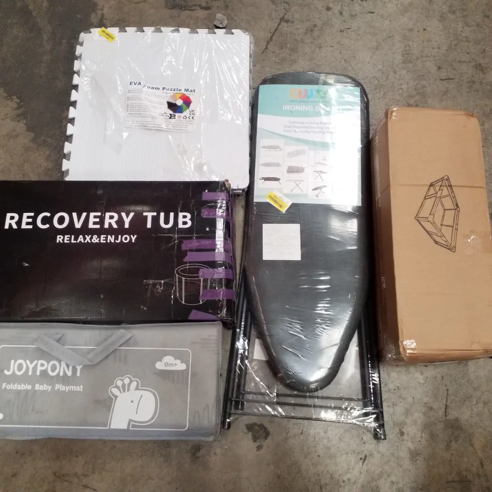 PALLET CONTAINING ASSORTED PRODUCTS INCLUDING FOLDABLE BABY PLAYMAT, RECOVERY TUB, EVA FOAM PUZZLE MAT, IRONING BOARD & PLAYPEN 