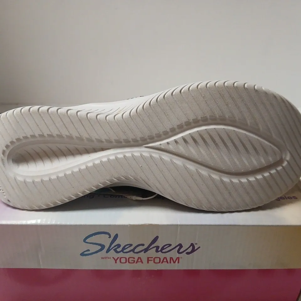 BOXED PAIR OF SKECHERS WOMEN'S NAVY YOGA FOAM SANDALS – UK 7