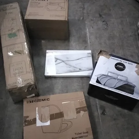 PALLET OF ASSORTED ITEMS INCLUDING STAND MIXER, CHRISTMAS TREE, MARBLE OBLONG PLATTER, PREMIUM KING SIZE AIR BED AND TOILET SEAT