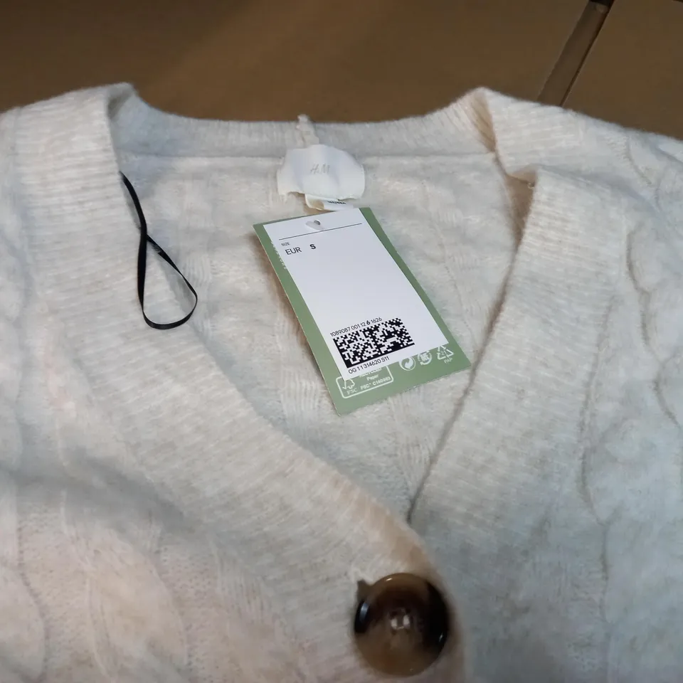 H&M OATMEAL KNITTED V NECK BUTTON THROUGH CARDIGAN - SMALL