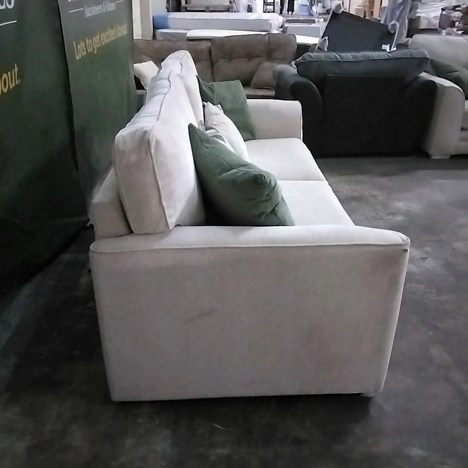 QUALITY DESIGNER CREAM FABRIC UPHOLSTERED 3 SEATER SOFA 