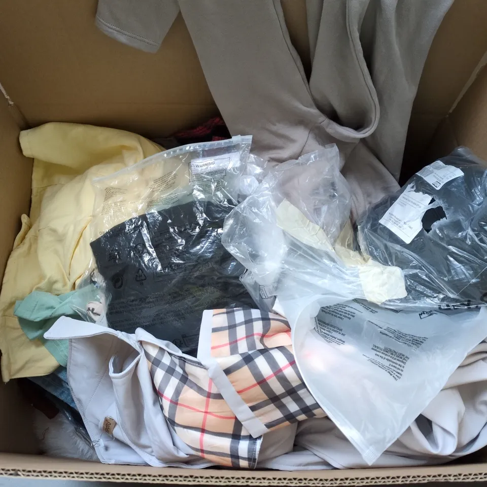 APPROXIMATELY 20 ASSORTED CLOTHING PRODUCTS IN VARIOUS STYLES & SIZES TO INCLUDE PANTS, T-SHIRTS, DRESSES ETC