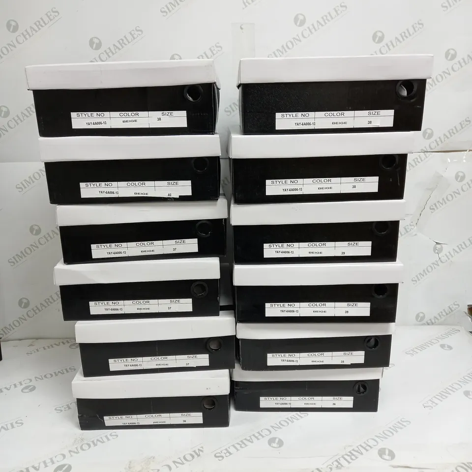 APPROXIMATELY 12 BOXED PAIRS OF MILAYA HIGH HEELED PLATFORM SANDALS IN BEIGE TO INCLUDE EU SIZES 35, 36, 37, 38, 39, 40 