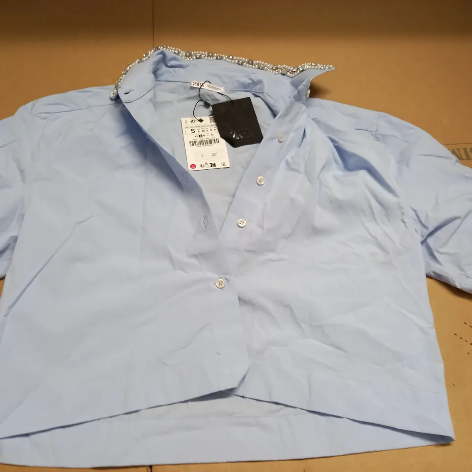 ZARA BLUE EMBELLISHED COLLAR SHIRT - UK S