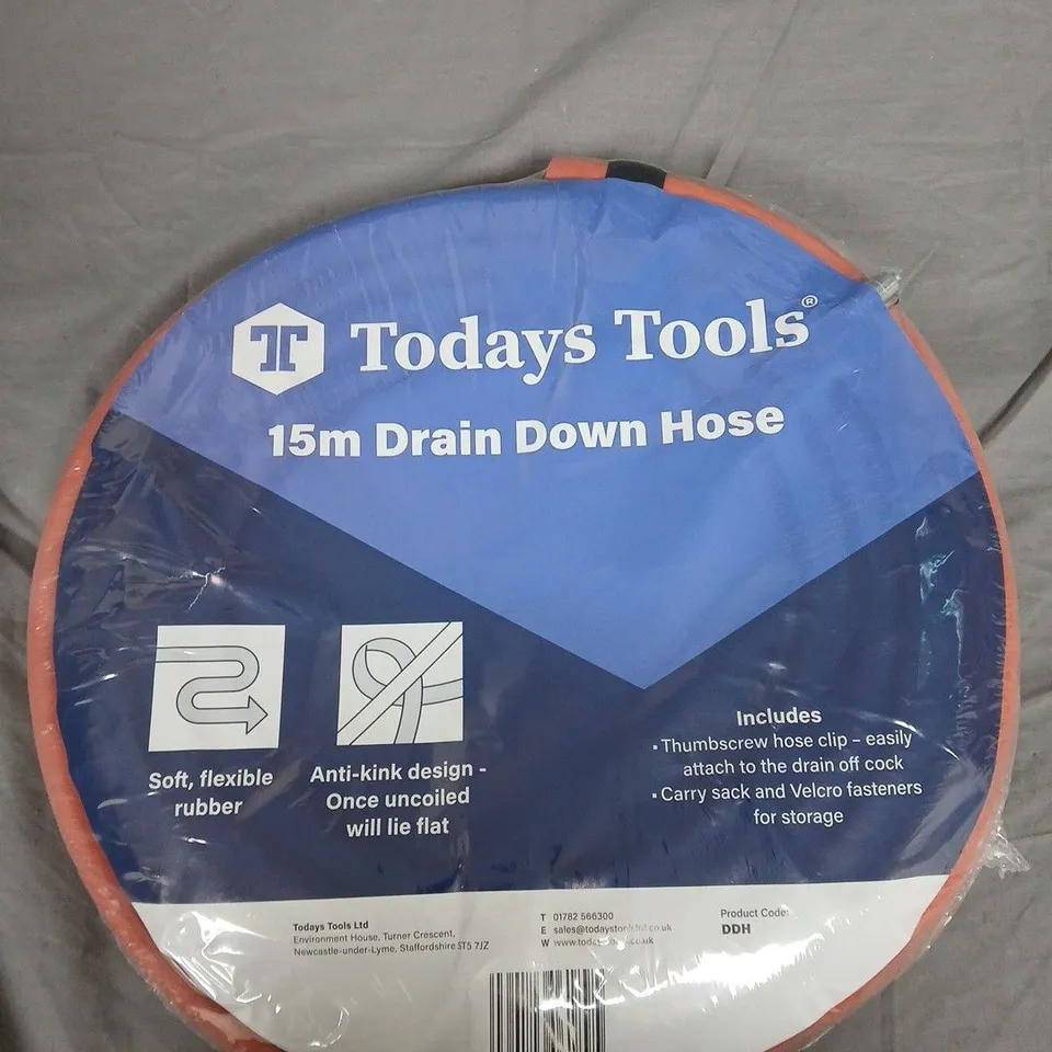 TODAYS TOOLS 15M DRAIN DOWN HOSE – SOFT RUBBER