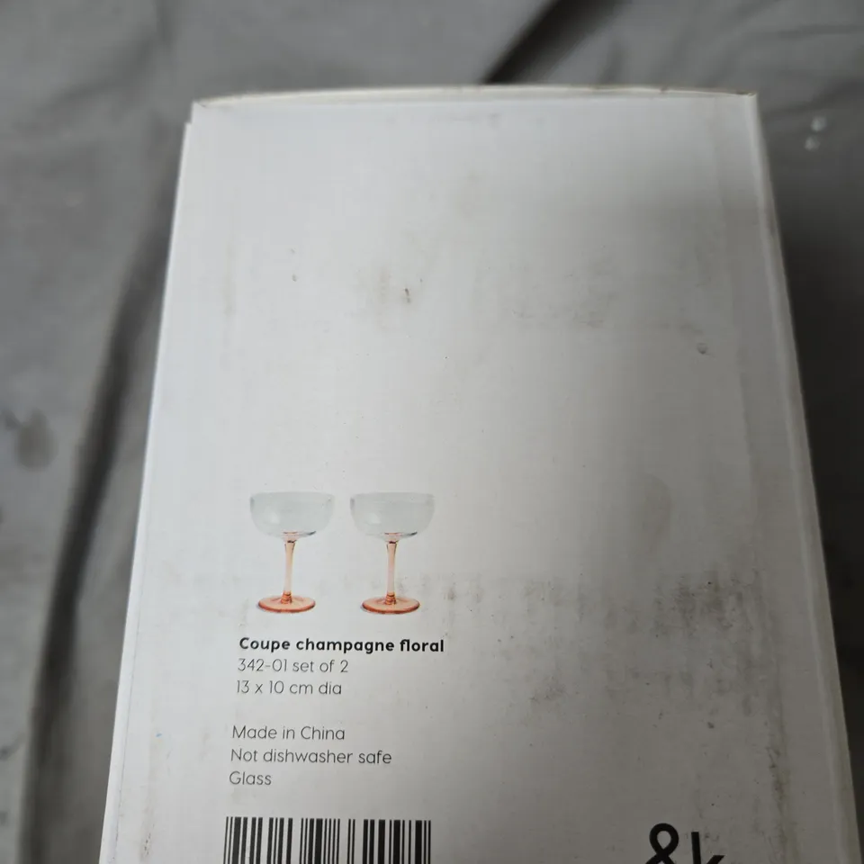 &K AMSTERDAM COUPE CHAMPAGNE FLORAL GLASSES – SET OF 2