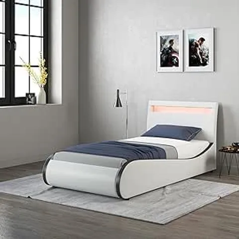 BOXED ORION WHITE & BLACK LED SINGLE BED (2 BOXES)